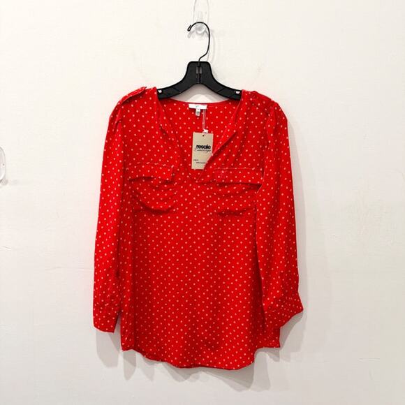 Joie 100% Silk Polka Dot Long Sleeve V-Neck Blouse Top Red/White Women's Size XS - Picture 1 of 4
